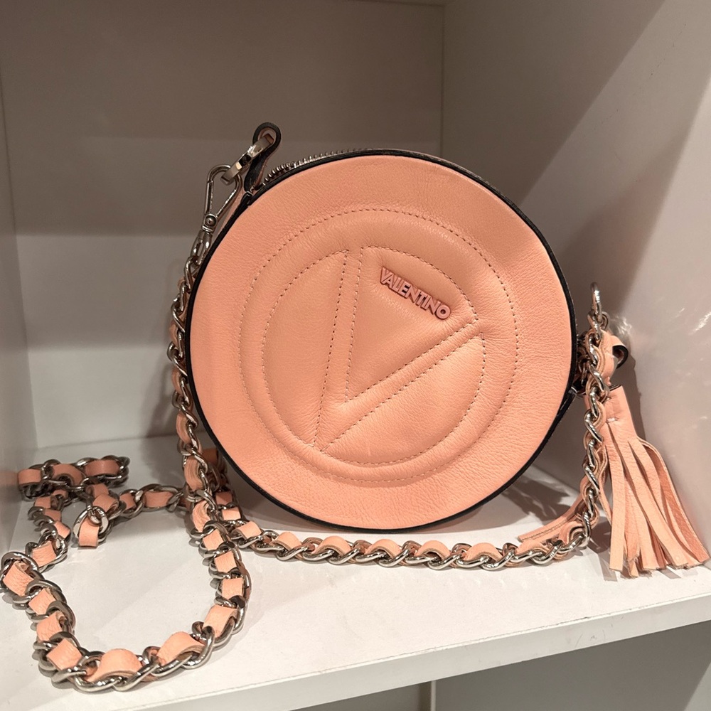 Valentino Blush Pink Round Leather Crossbody with Chain Strap